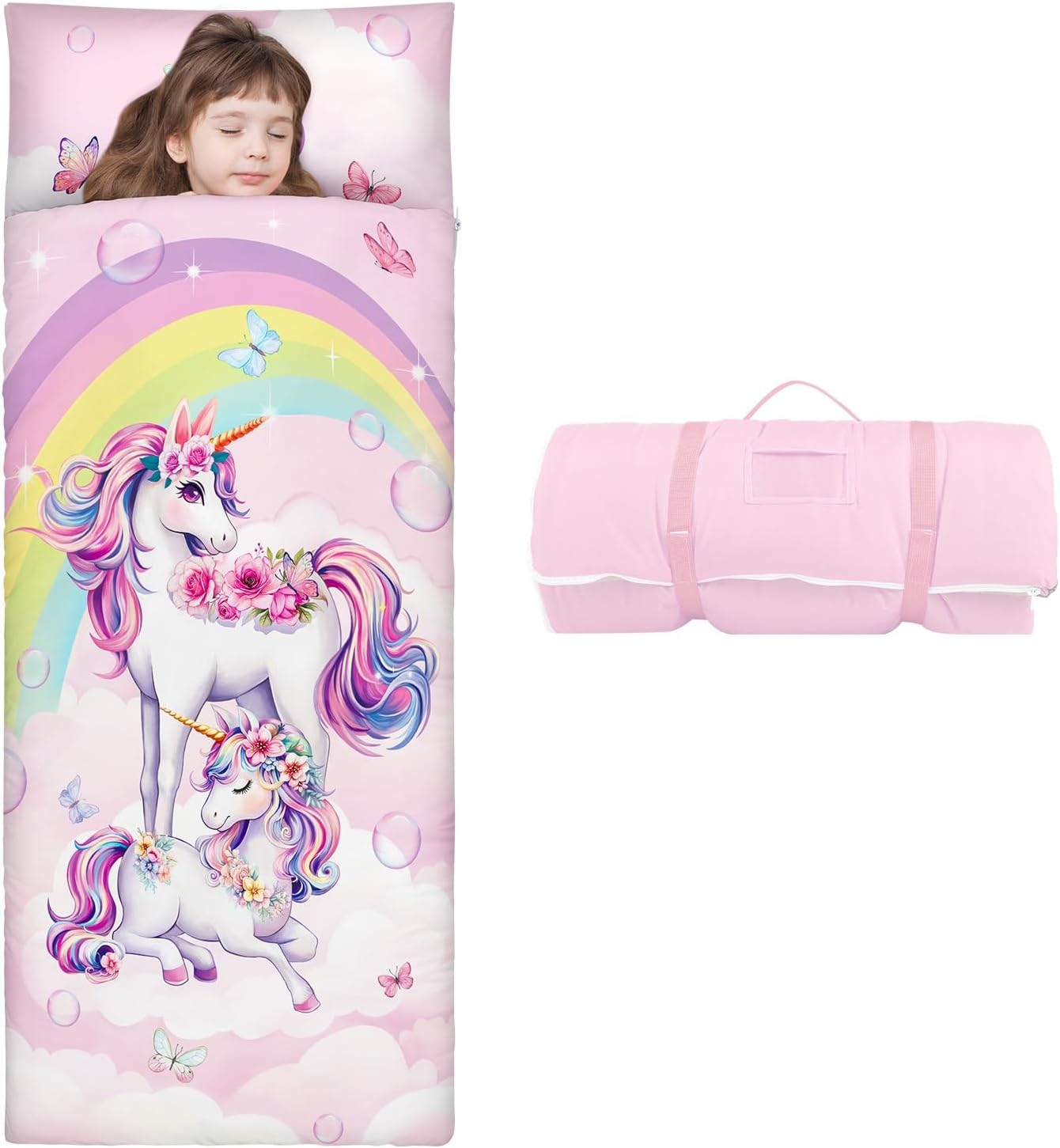 Kids Sleeping Bag Toddler Nap Mat with Removable Pillow for Comfort