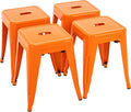 18 in Orange Stackable Metal Stools Set of 4 - Backless Industrial