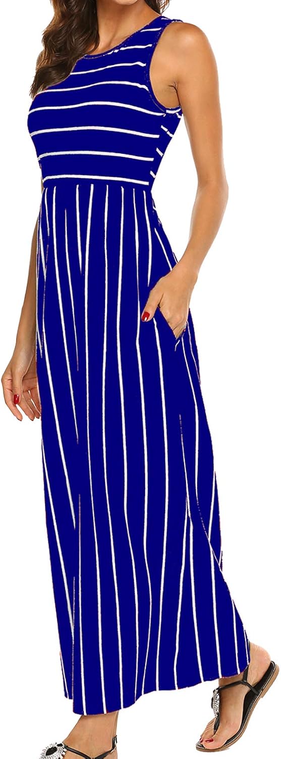 Hount Women's Summer Sleeveless Striped Flowy Maxi Dress