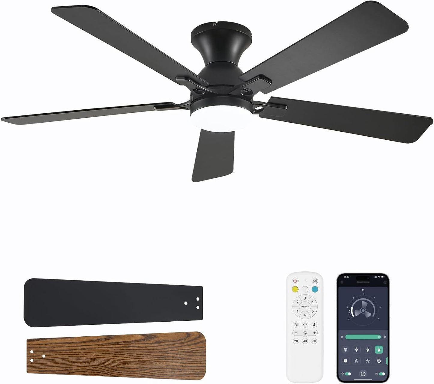 52 Inch Low Profile Ceiling Fan with Lights and Remote Control