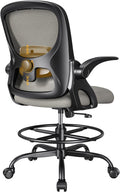 Drafting Chair Black-Gray with Adjustable Footrest Ring - Tall Desk
