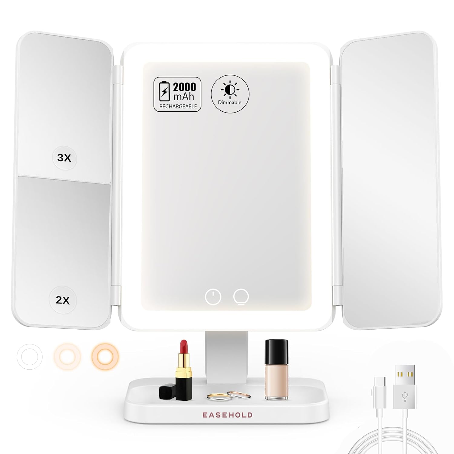 EASEHOLD Lighted Makeup Mirror with 3X Magnification Features