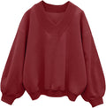 Womens V Neck Oversized Sweatshirt - Casual Loose Pullover