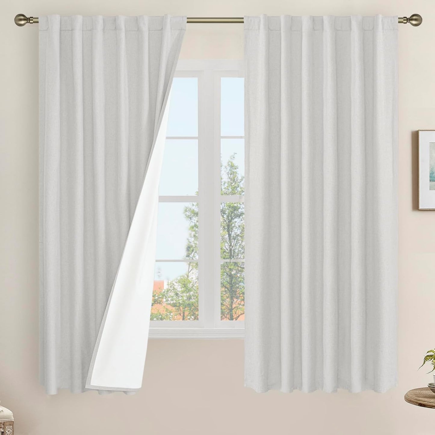LAMIT Light Grey 100% Blackout Linen Curtains for Bedrooms