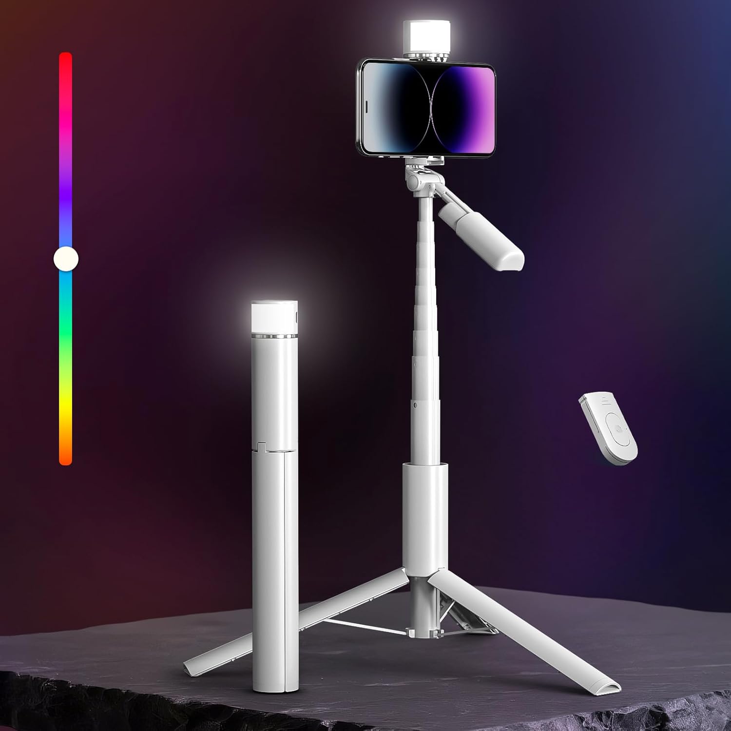 50ft' Selfie Stick with Light for iPhone & Cell Phone Use