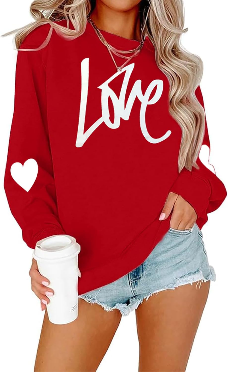 Love Heart Print Valentine's Sweatshirt - YALUCOR
