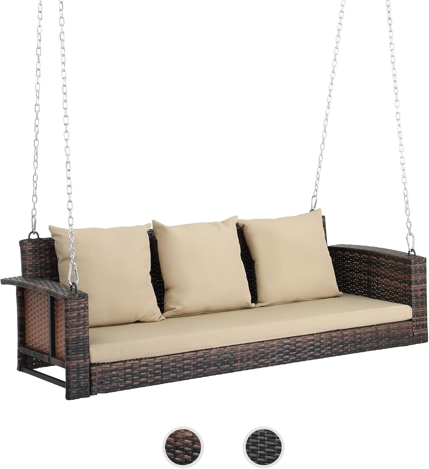 VINGLI Heavy Duty 800 LBS Wicker Hanging Porch Swing for Outdoors