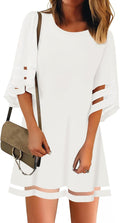 Women Casual Crewneck Mesh Panel 3/4 Bell Sleeve Loose Tunic Dress bag