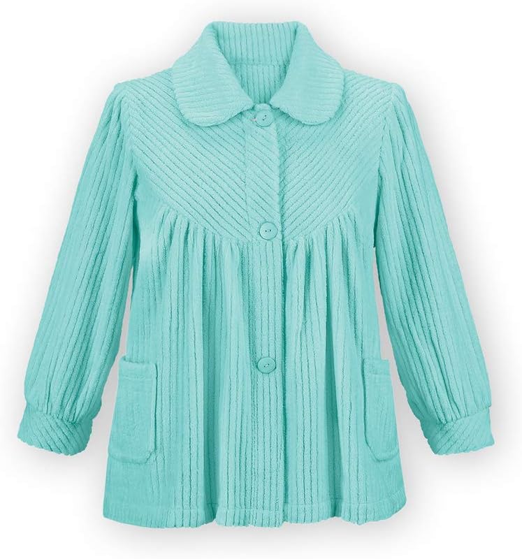 Soft Fleece Button Down Bed Jacket with Pockets for Comfort