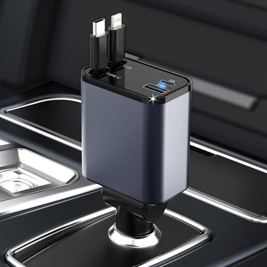 Fast 4-in-1 Car Charger with Retractable Cord