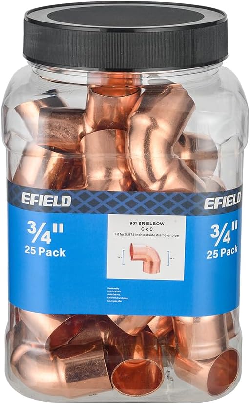 EFIELD 3/4in C X C Short Radius Copper 90 Degree Elbow