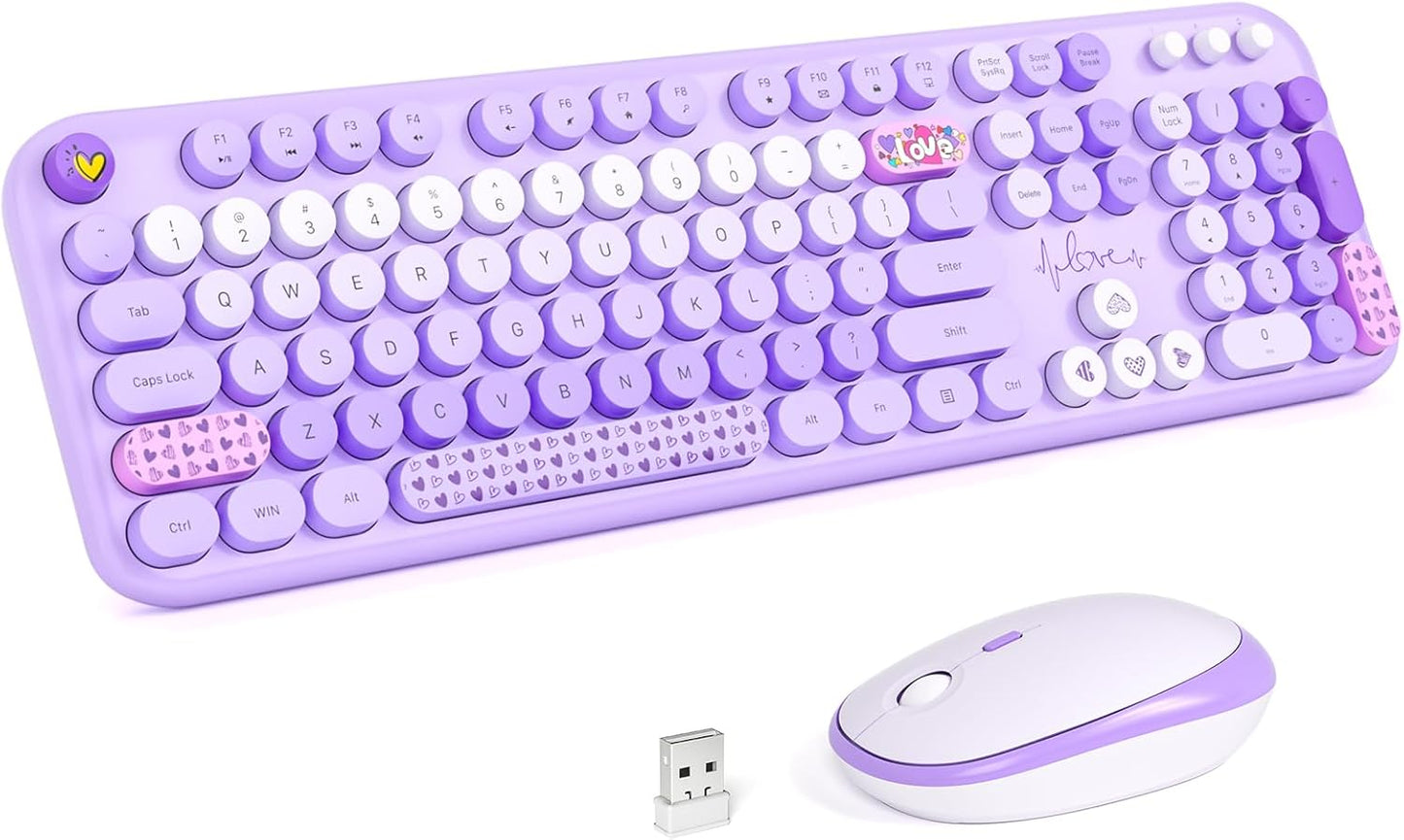 KNOWSQT Wireless Keyboard and Mouse Combo - Colorful Retro Design