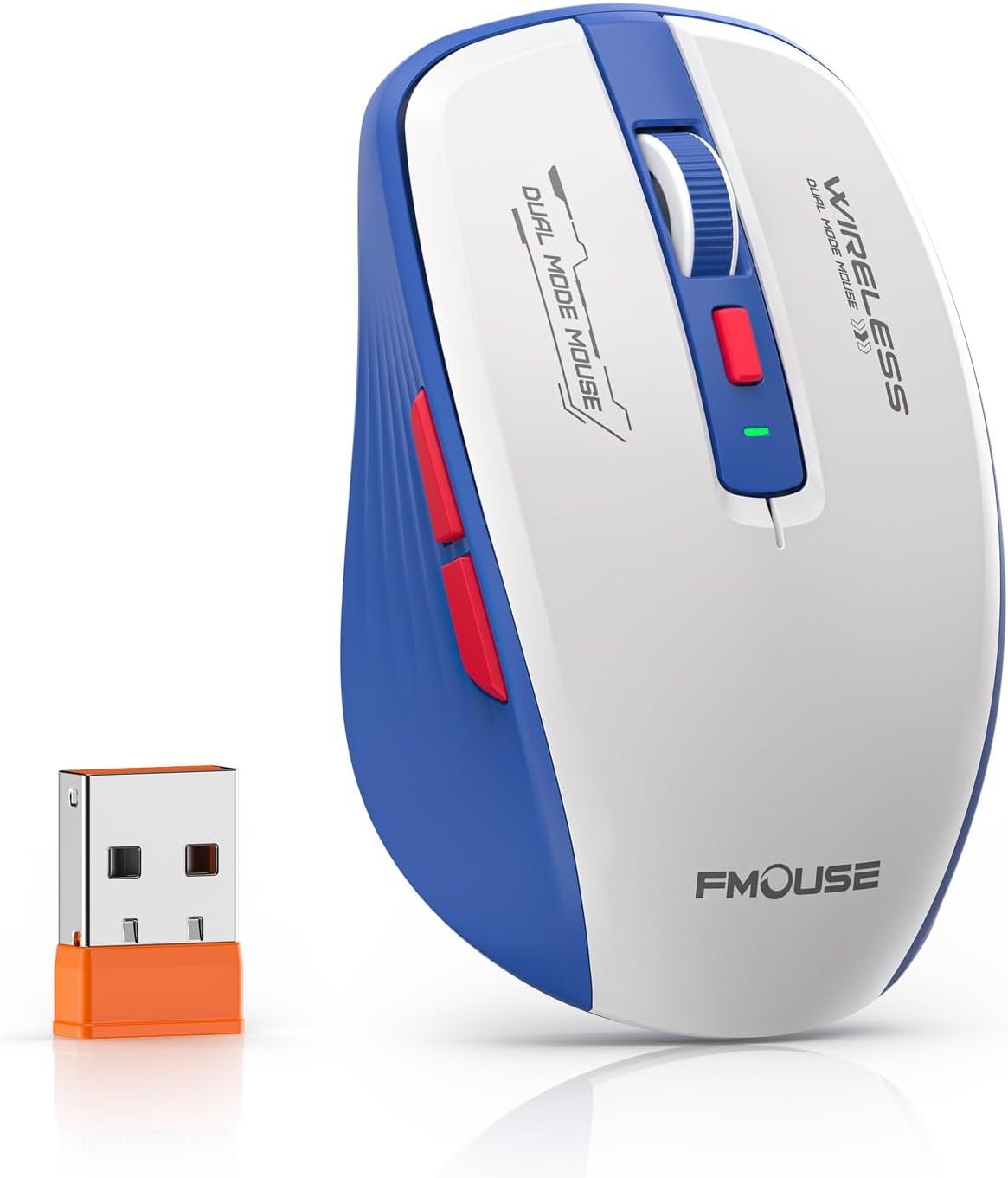 Silent Dual Mode Wireless Mouse: Ergonomic & Portable Design for Laptop, iPad, Mac - White & Blue