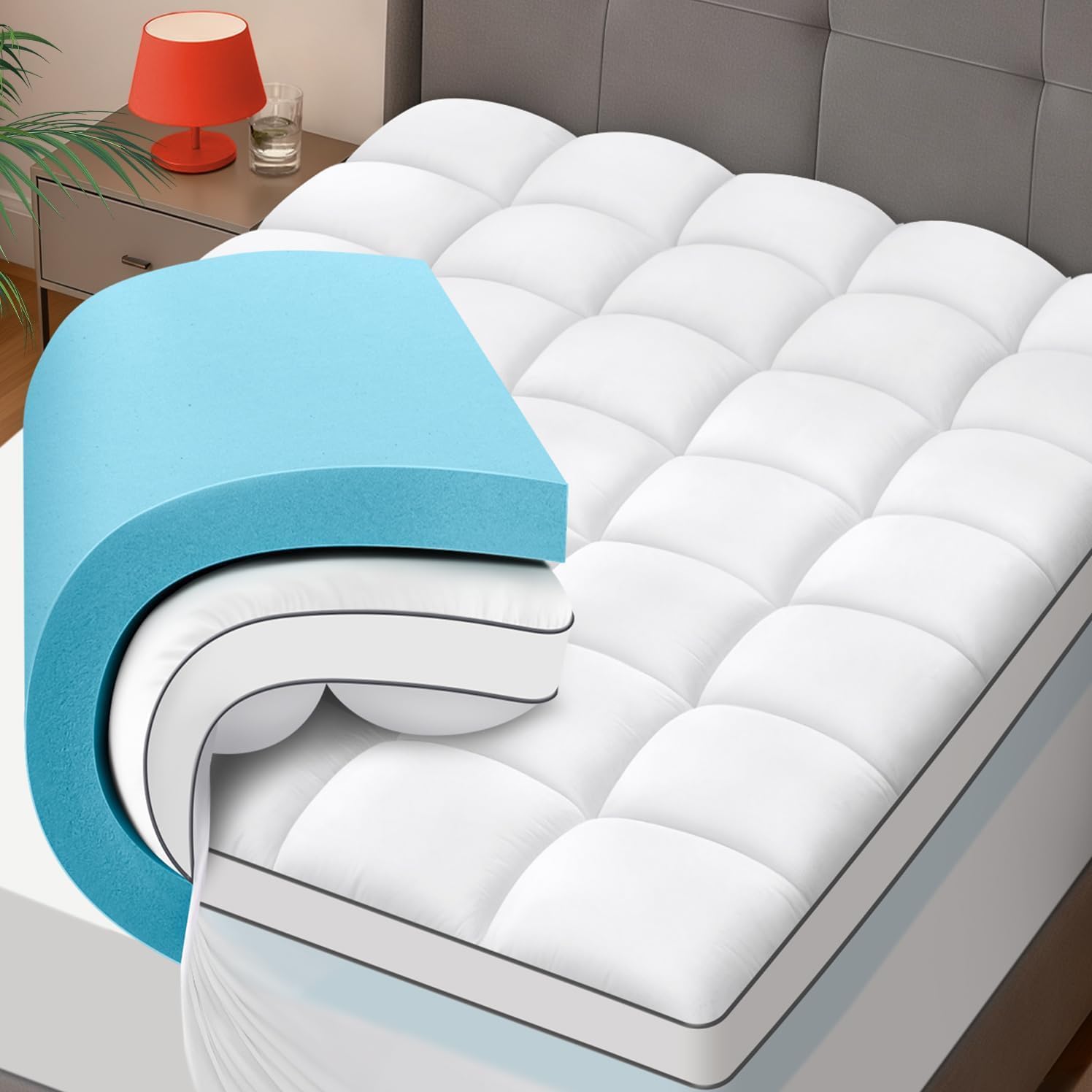 Dual Layer 4 Inch Memory Foam Mattress Topper for King Size