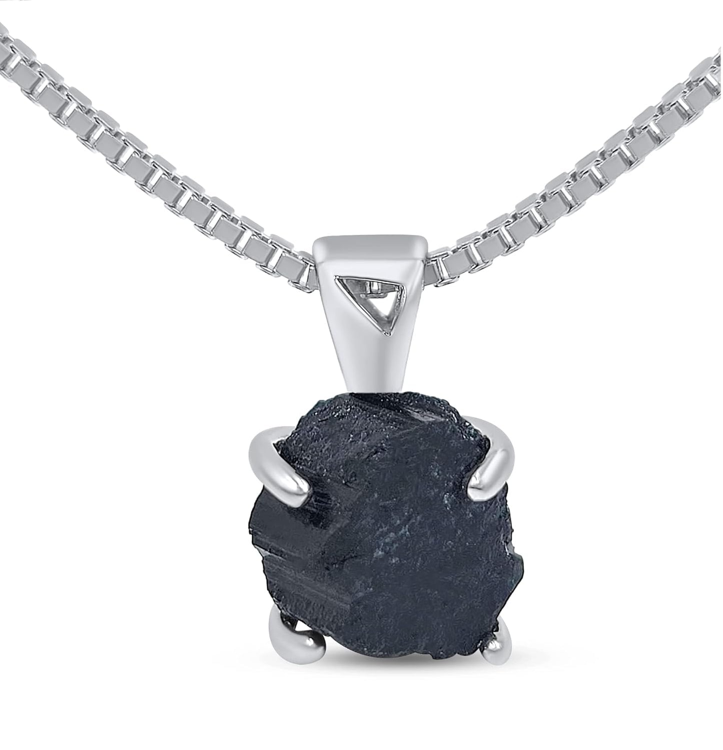 Genuine Raw Black Tourmaline Pendant Necklace with Silver Chain