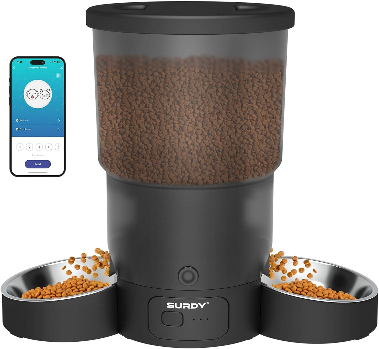 SURDY Automatic Cat Feeder with 5G WiFi for 2 Cats Feeding