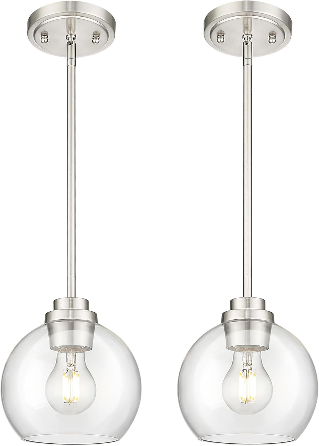 Modern Brushed Nickel Pendant Lights for Kitchen Island 2 Pack