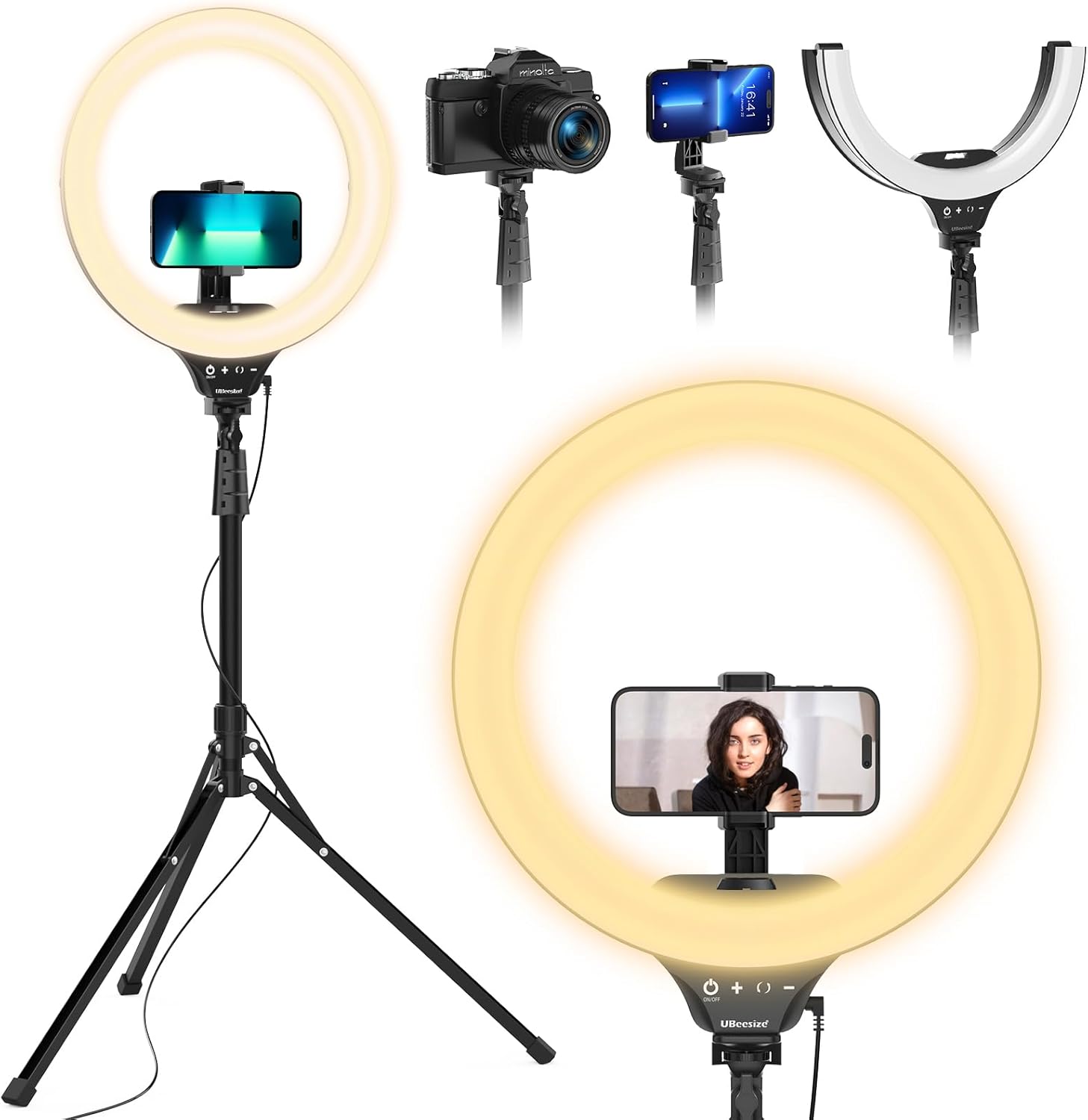 UBeesize 14ft' Foldable Ring Light with Tripod for Perfect Lighting