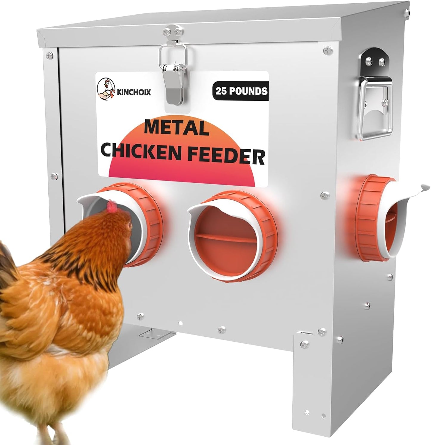 Large Capacity Metal Chicken Feeder for Poultry with 4 Ports