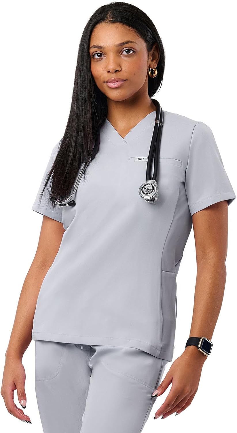 Peelz Natalie 4-Pocket V-Neck Scrub Tops for Women - Stylish Fit