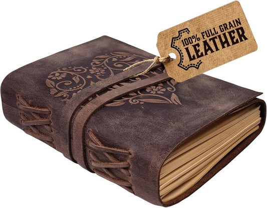 Heart Embossed Leather Journal-400pg Kraft Paper-For Women