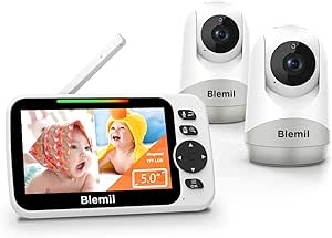 5 Inch Split-Screen Video Baby Monitor with Two Cameras and Audio