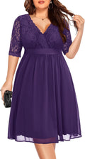 Pinup Fashion Plus Size Lace Chiffon Wrap V Neck Midi Dress are