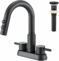 Bathroom Faucet with Pull Down Sprayer 4 in 2-Handle Centerset - Matte