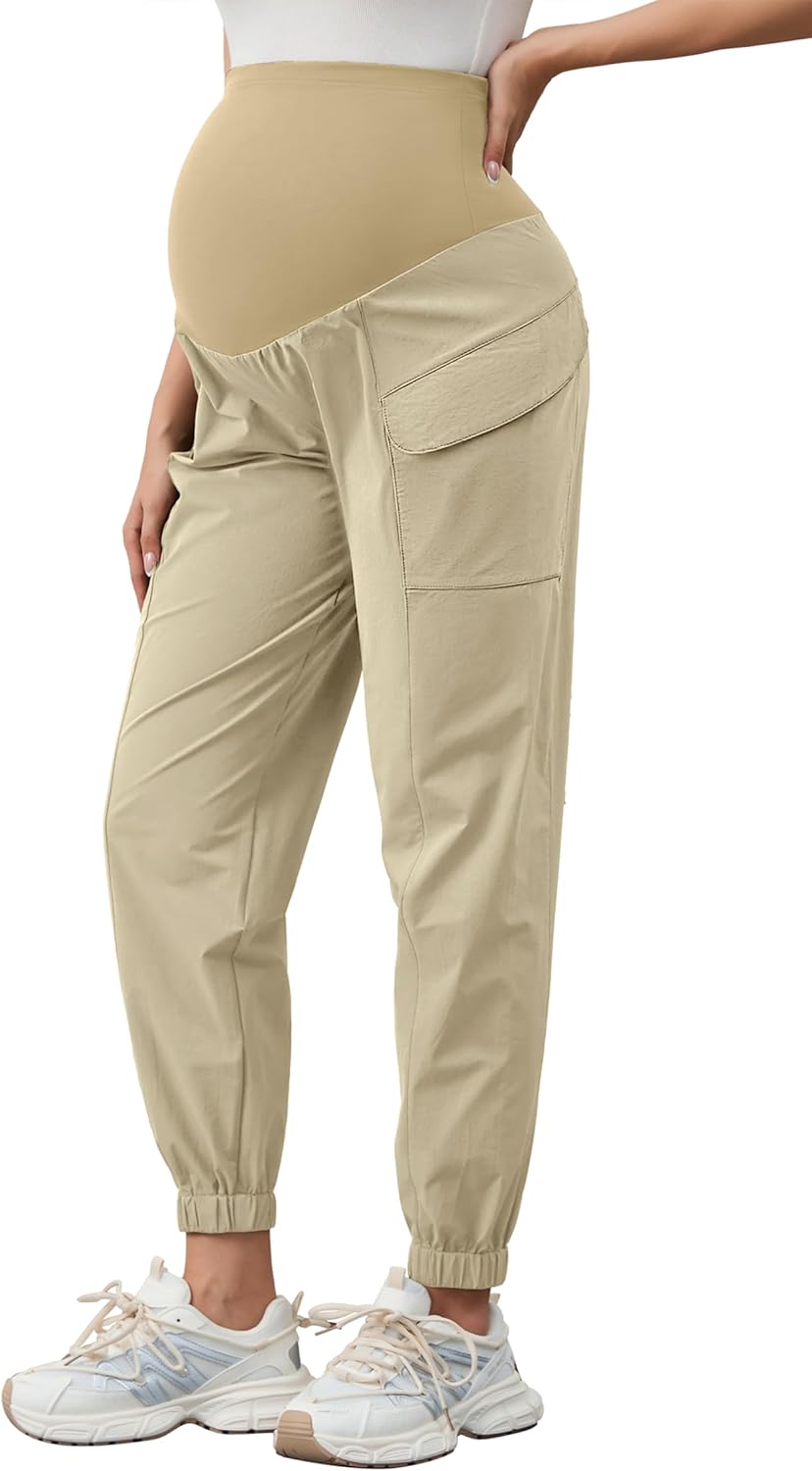 PACBREEZE Women's Maternity Cargo Joggers for Active Moms