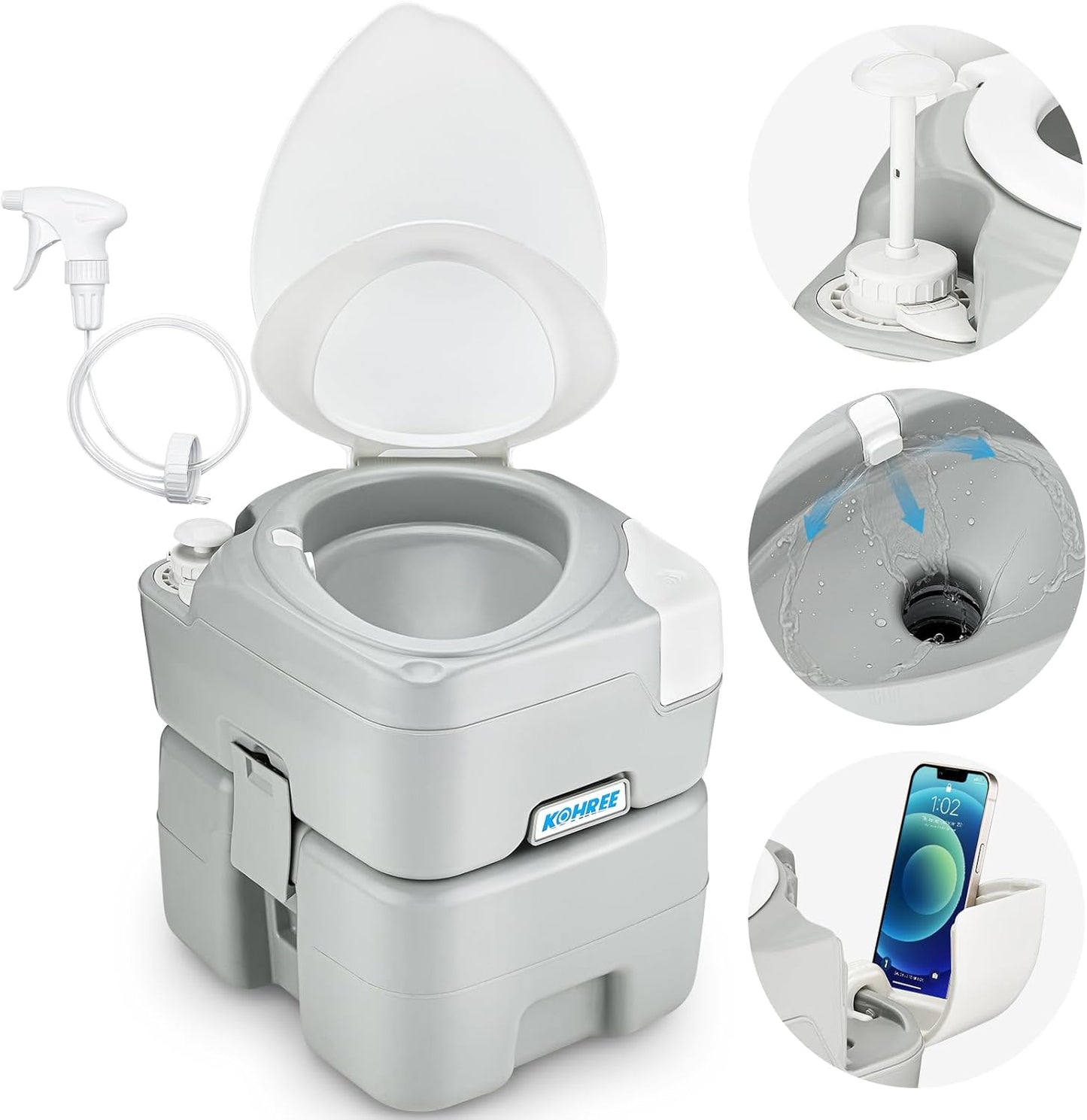 Kohree Portable Camping Toilet 5.3 Gal for RV and Outdoor Use