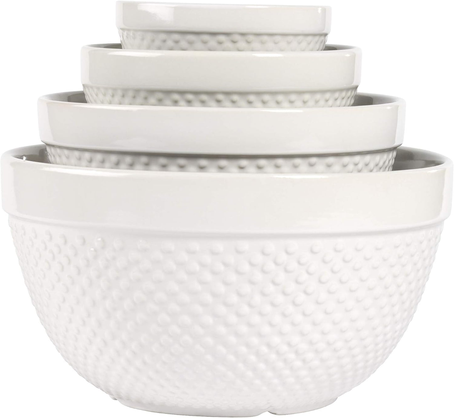 Hobnail Style 4 Piece Classic White Stoneware Mixing Bowl Set