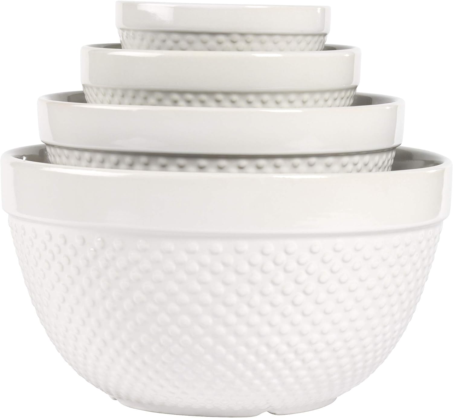 Hobnail Style 4 Piece Classic White Stoneware Mixing Bowl Set