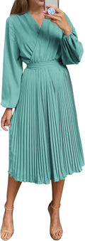 PRETTYGARDEN Women's Spring Midi Dress Puff Sleeve Wrap - Flowy Ruffle