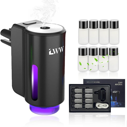 LWW Smart Car Air Freshener - 3 Strength Levels, Rechargeable Atomizer - 8 Fragrances