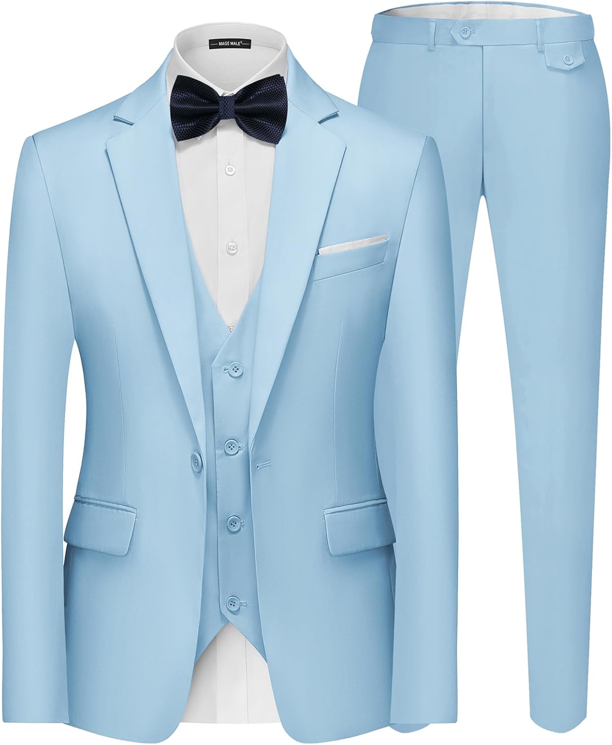 MAGE MALE Men's 3 Pieces Suit Elegant Solid Slim Fit Set