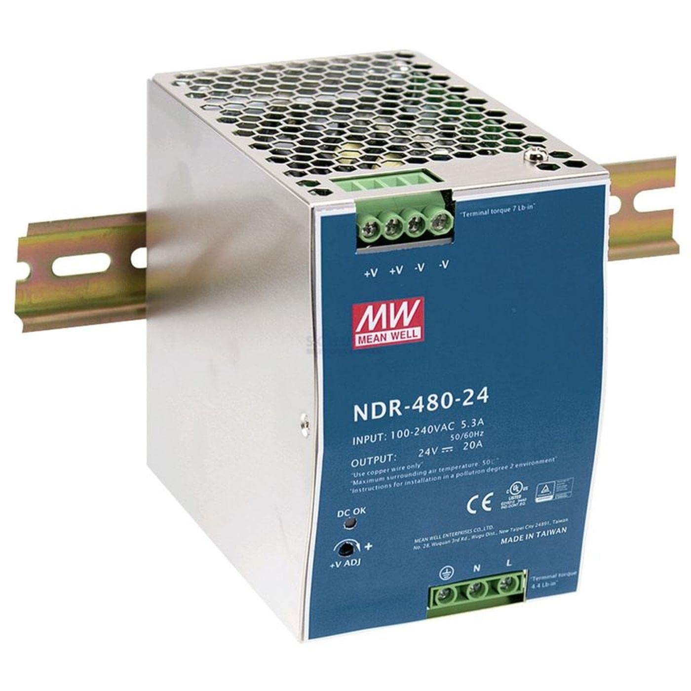 MeanWell 24V 20A 480W Industrial Power Supply - Reliable DIN Rail Solution