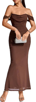 Off The Shoulder Maxi Dress for Women - Corset Ruched Bodycon Fit