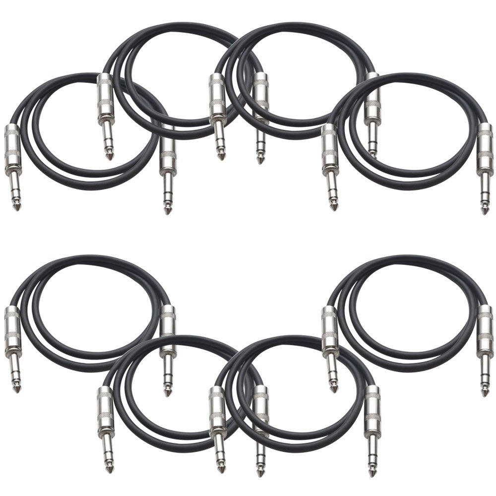 Seismic Audio SATRX-F3 8 Pack of Black 3ft TRS Patch Cables