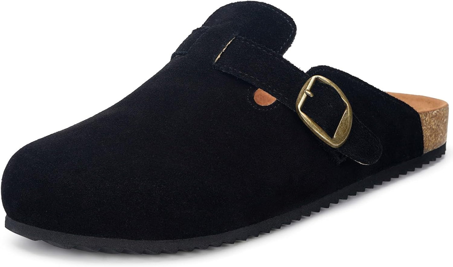 Womens Suede Clogs with Arch Support and Cork Footbed Sandals