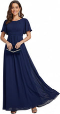 Elegant Round Neck Chiffon Bridesmaid Dress - Flowy Empire Waist