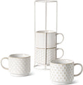 Stackable Coffee Mugs Set with Stand - 12 oz Ceramic Cups for Latte