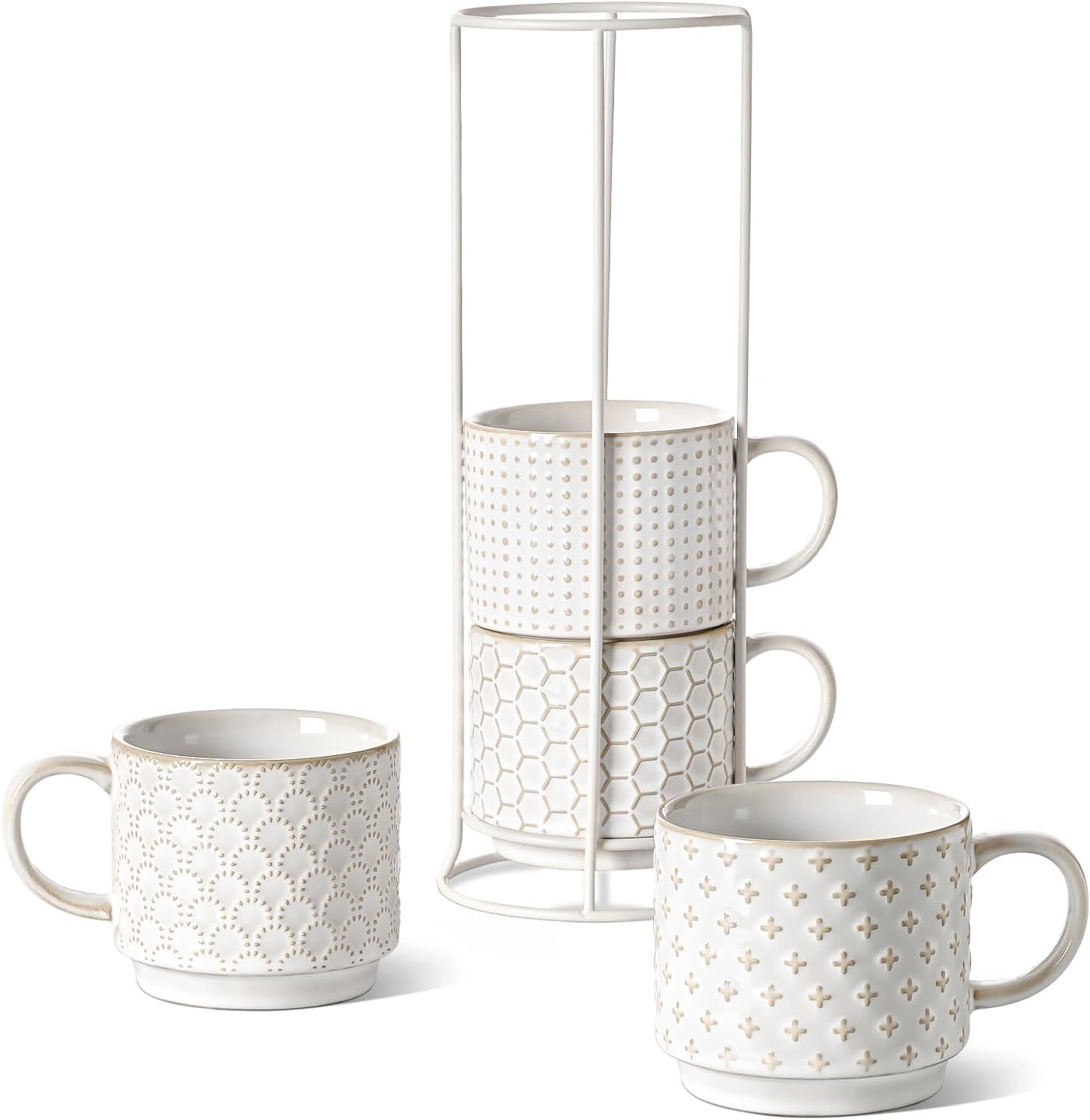 Stackable Coffee Mugs Set with Stand for Elegant Coffee Moments