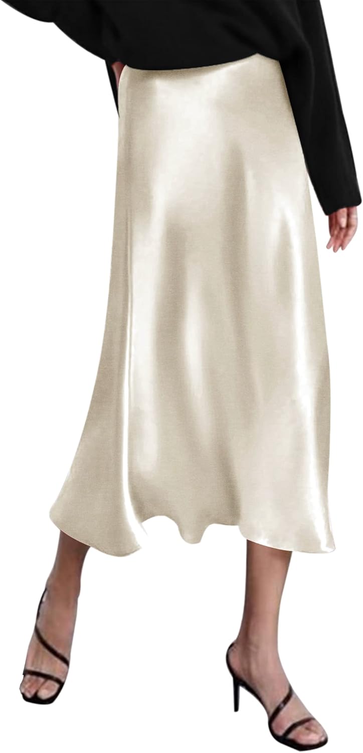 Elegant High Waist Midi Skirt for Women by Zeagoo - Satin Style