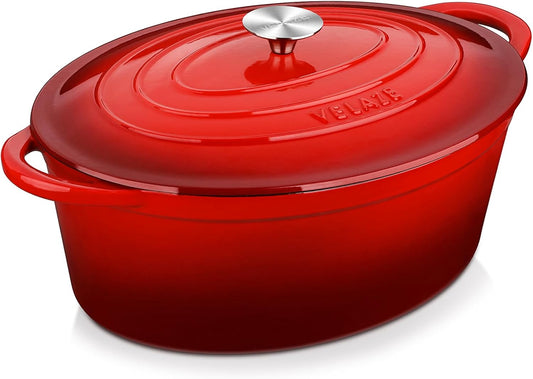 Velaze 7.5 QT Enameled Oval Dutch Oven for Cooking and Baking