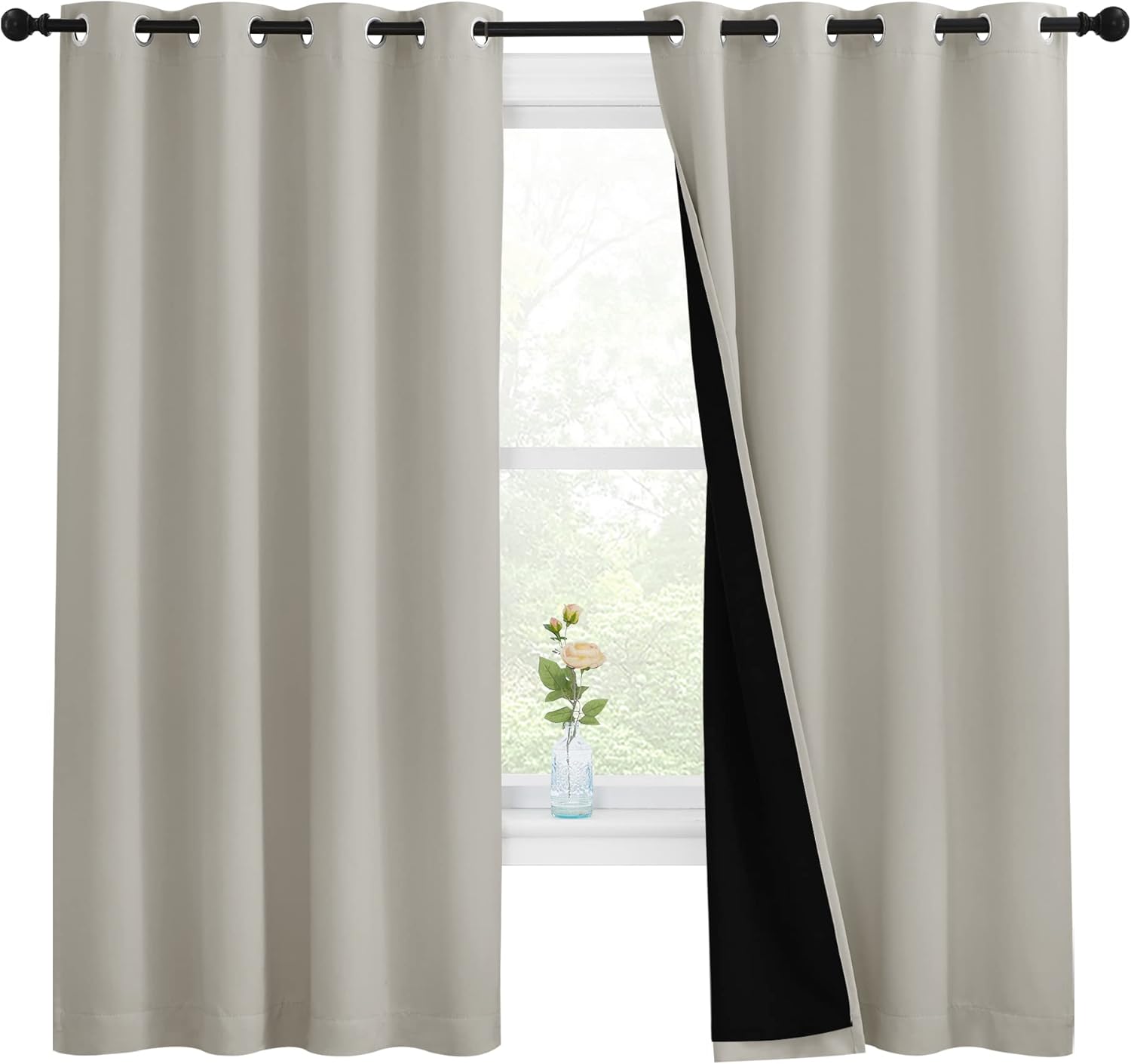 NICETOWN 100% Blackout Lined Curtains for Kitchen and Bedroom