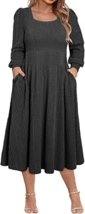 Plus Size Midi Sweater Dress for Women - Square Neck, Pockets