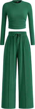 BTFBM Casual 2 Piece Ribbed Lounge Set - Flattering Fall Outfit Pant