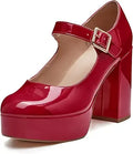 Coutgo T-Strap Round Toe Platform Heels - Chic 11cm Chunky Heel