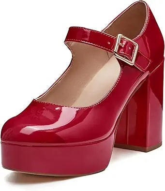 Coutgo Women's T-Strap Round Toe Platform Heels for Chic Style