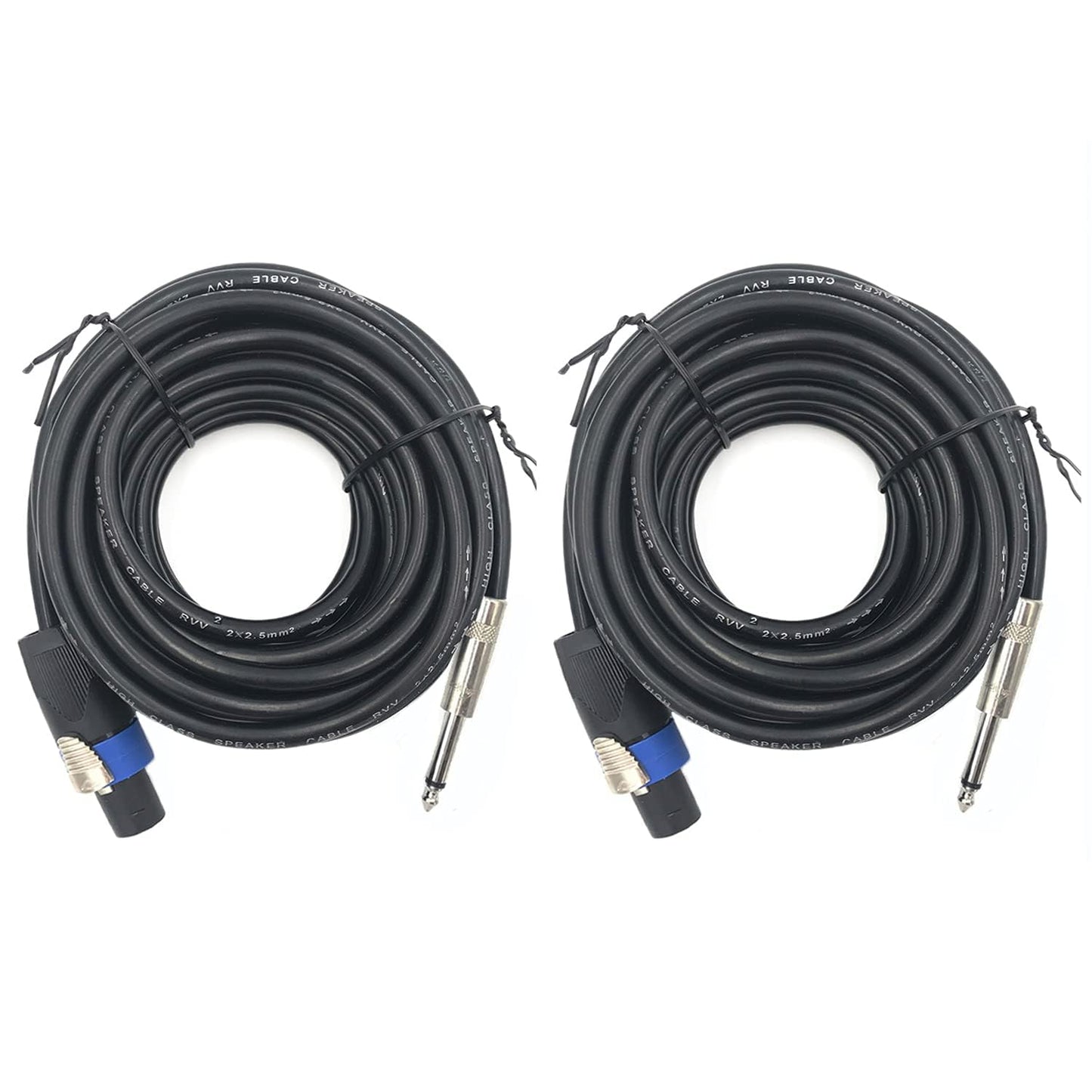 2 Pack 50ft Speakon to 1/4 Inch Male Speaker Cable for Sound
